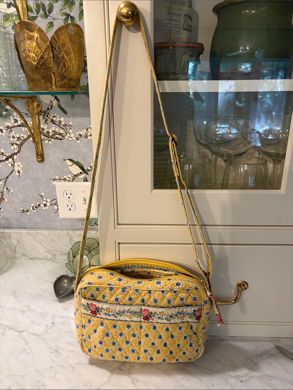 Vintage Vera Bradley Yellow Quilted Floral Crossbody